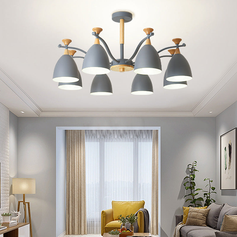 Contemporary Cone Chandelier Pendant Light - Metal 3/6/8 Lights Grey/White/Green Bedroom Lighting 8