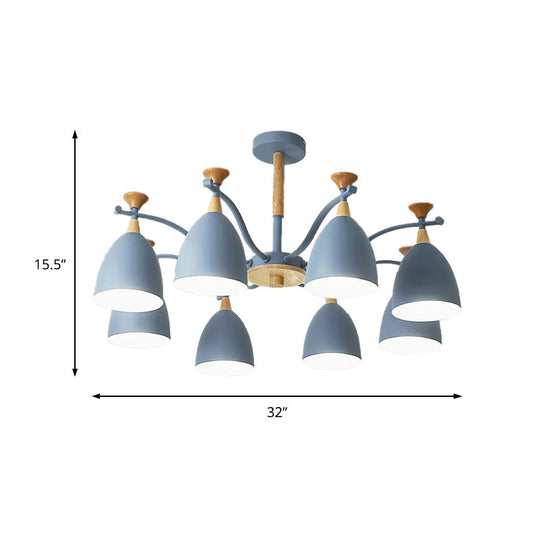 Contemporary Cone Chandelier Pendant Light - Metal 3/6/8 Lights Grey/White/Green Bedroom Lighting