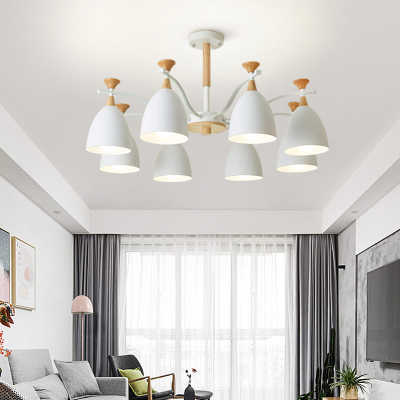 Contemporary Cone Chandelier Pendant Light - Metal 3/6/8 Lights Grey/White/Green Bedroom Lighting 8