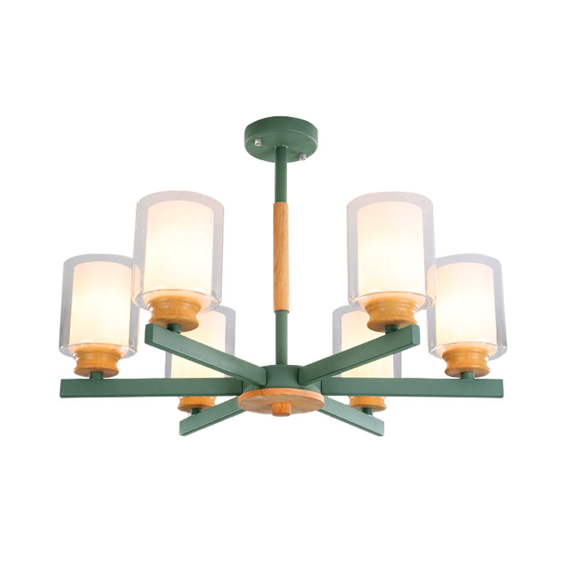 Macaron Cylinder Chandelier Pendant Light - 3/5/6 Lights Pink/Yellow/Green Living Room