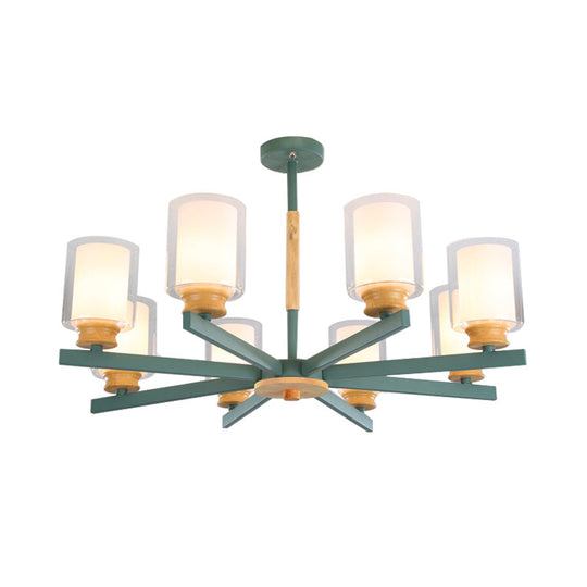 Macaron Cylinder Chandelier Pendant Light - 3/5/6 Lights Pink/Yellow/Green Living Room