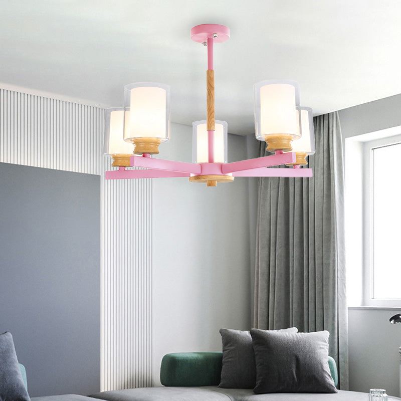 Macaron Cylinder Chandelier Pendant Light - 3/5/6 Lights Pink/Yellow/Green Living Room 5 / Pink