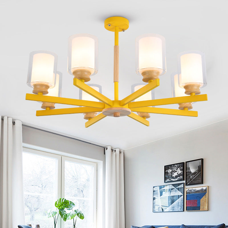 Macaron Cylinder Chandelier Pendant Light - 3/5/6 Lights Pink/Yellow/Green Living Room 8 / Yellow