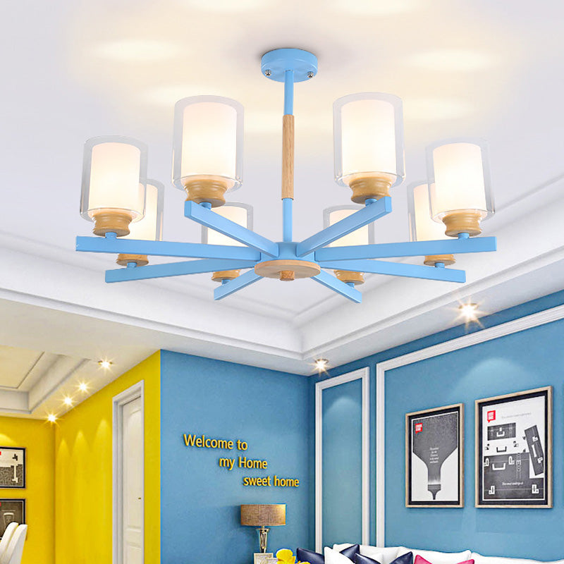 Macaron Cylinder Chandelier Pendant Light - 3/5/6 Lights Pink/Yellow/Green Living Room 8 / Blue