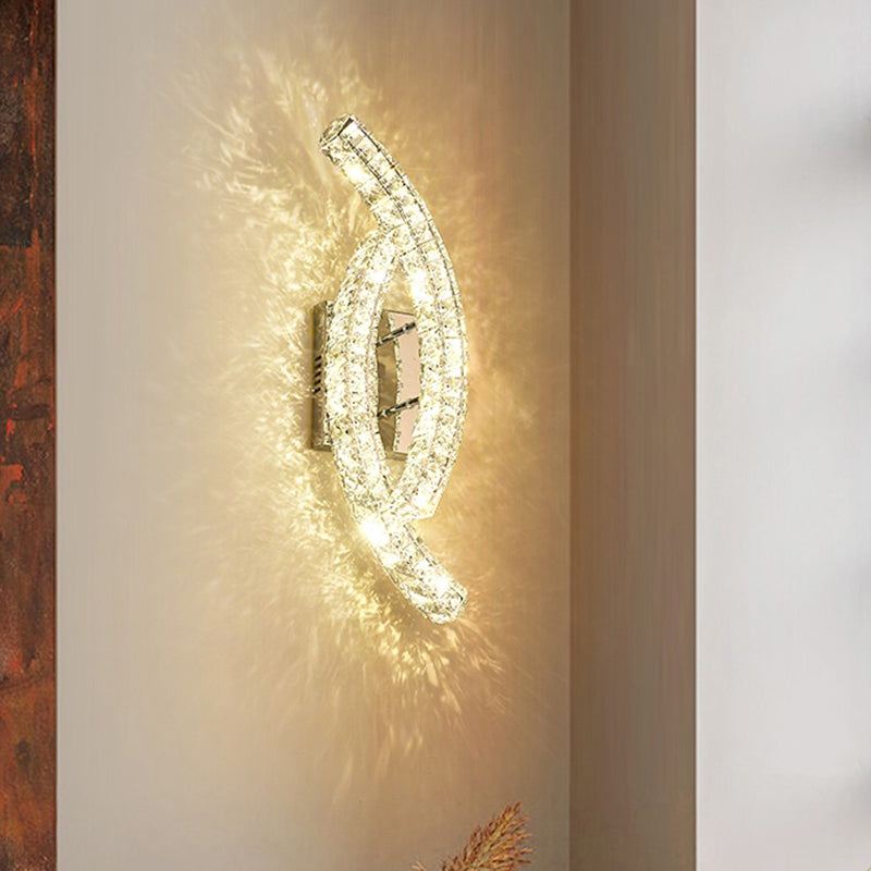 Modern Leaf Wall Light: Crystal Living Room Led Lamp Stainless-Steel Mount