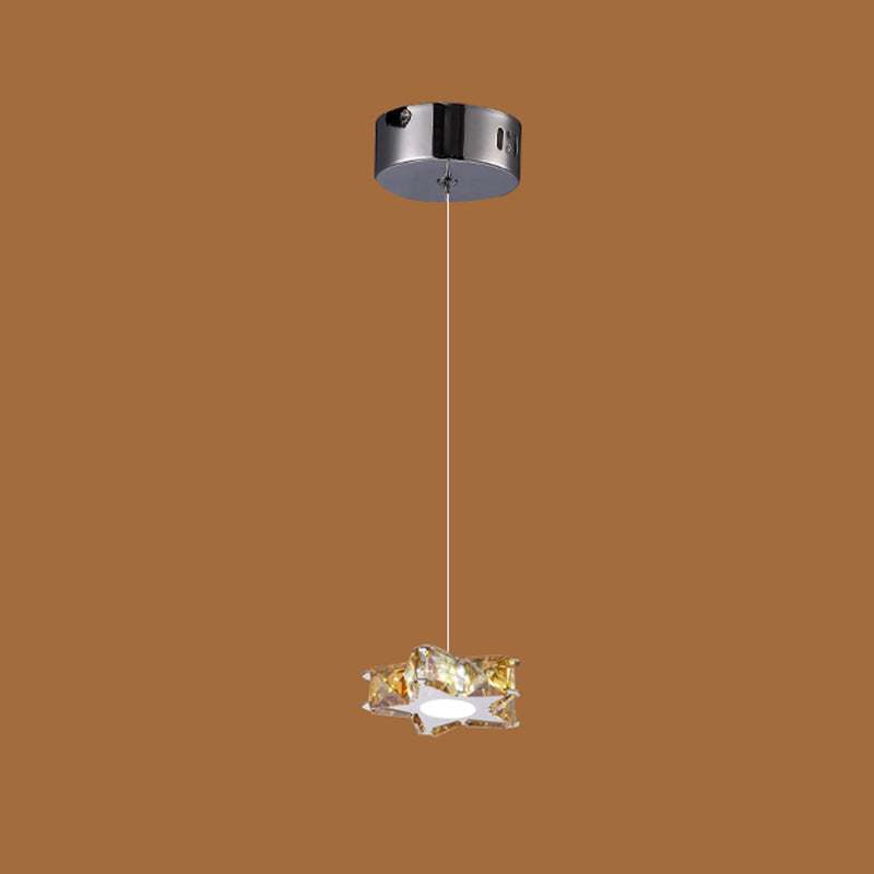 Modern K9 Crystal Star Pendant Ceiling Light With Led And Stainless-Steel Design 1 / Amber