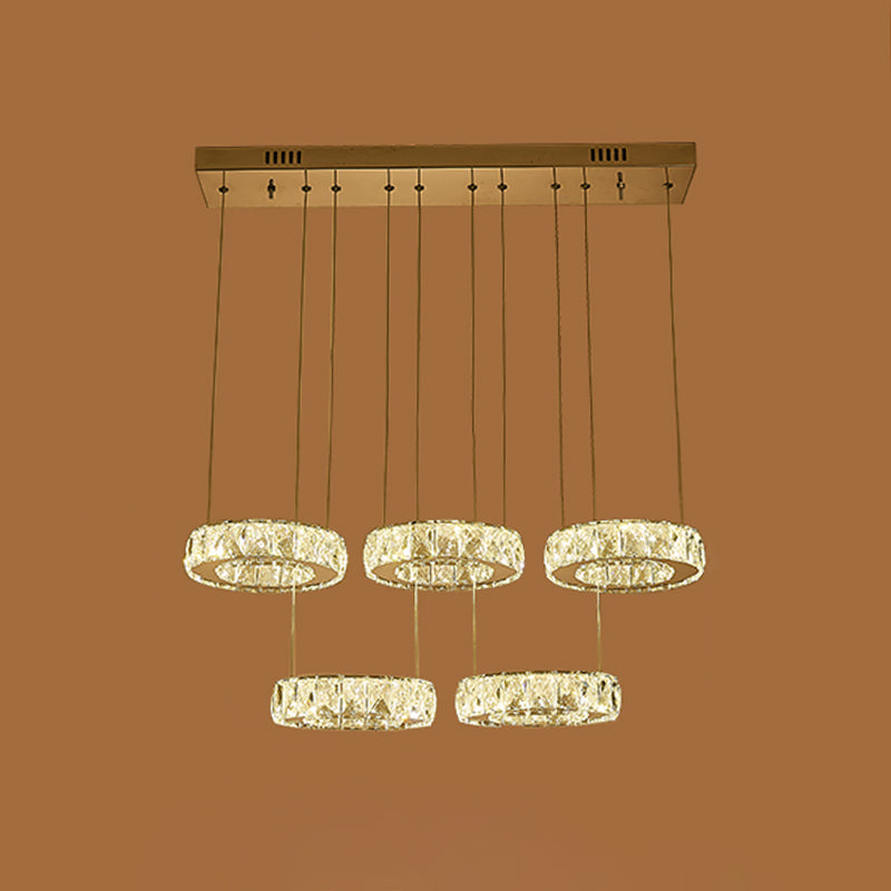 Modern Faceted Crystal Circle Pendant Light With Led Lights And Stainless-Steel Finish