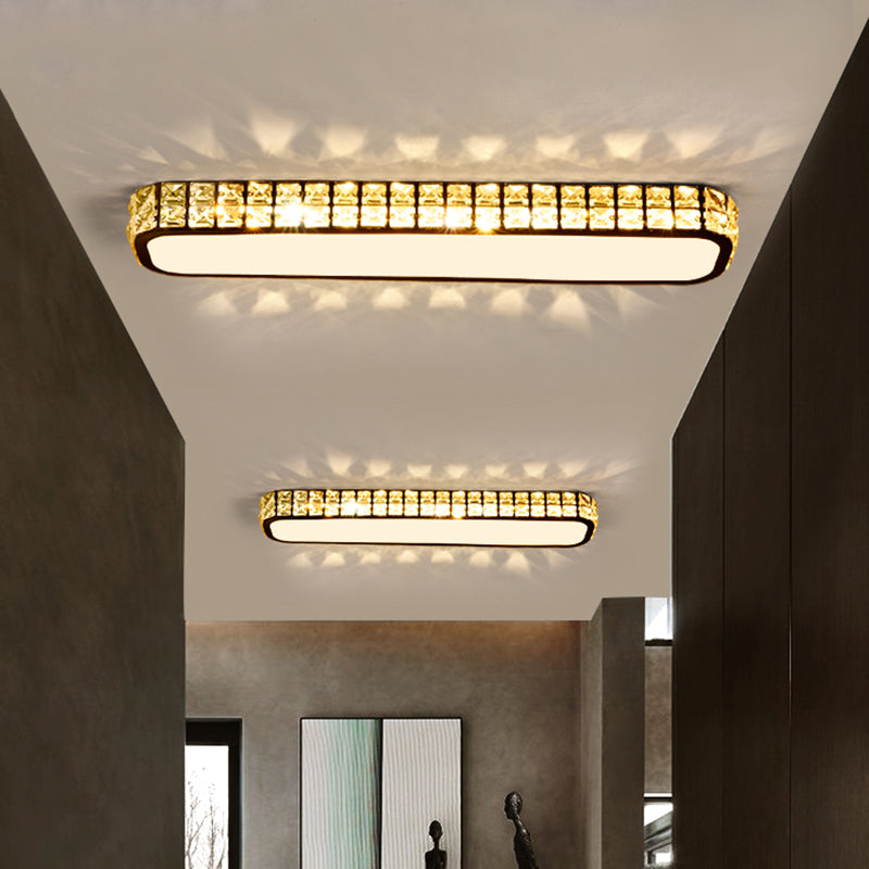 Artistic Led Crystal Flush Ceiling Light Fixture - Rounded Rectangle Corridor