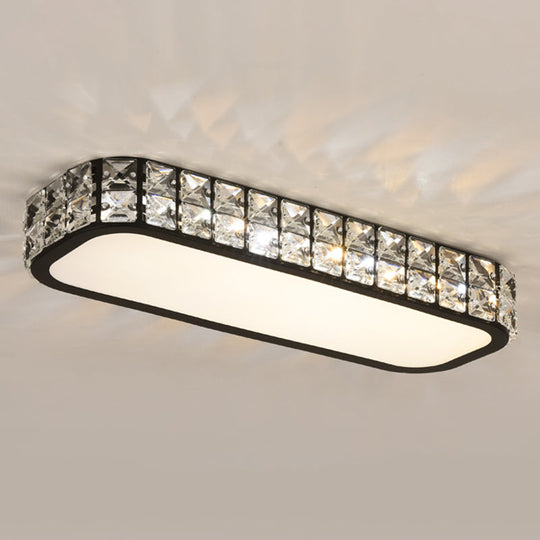 Artistic Led Crystal Flush Ceiling Light Fixture - Rounded Rectangle Corridor Black / Small Third
