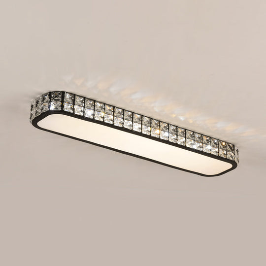 Artistic Led Crystal Flush Ceiling Light Fixture - Rounded Rectangle Corridor Black / Medium Third