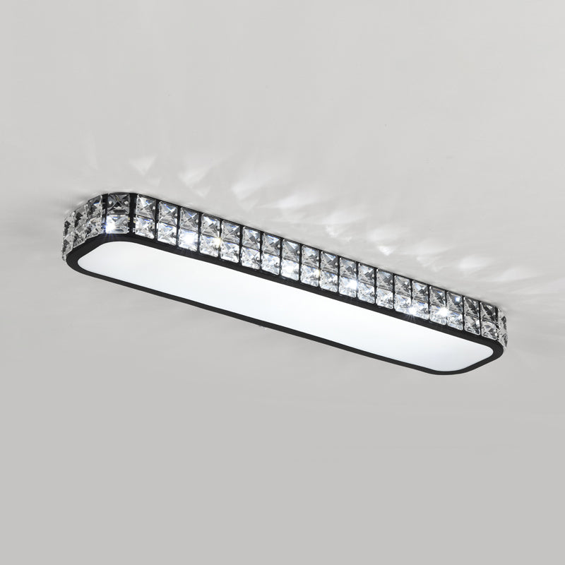 Artistic Led Crystal Flush Ceiling Light Fixture - Rounded Rectangle Corridor Black / Medium White
