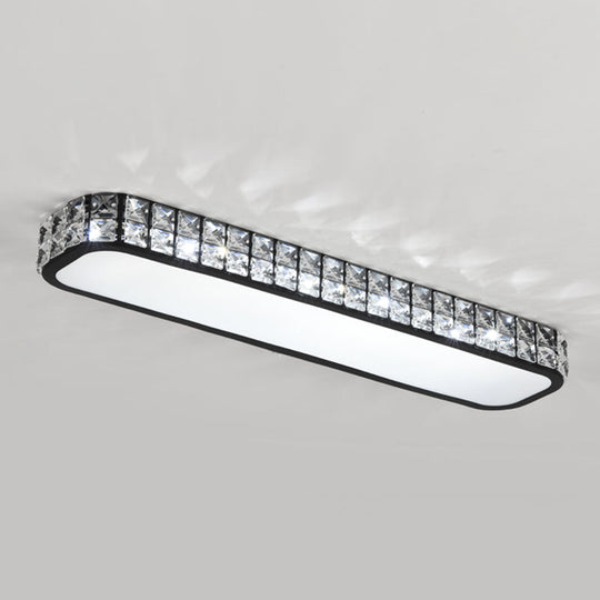 Artistic Led Crystal Flush Ceiling Light Fixture - Rounded Rectangle Corridor Black / Large White