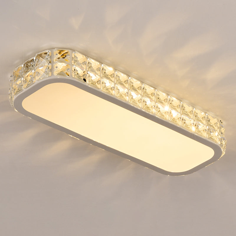 Artistic Led Crystal Flush Ceiling Light Fixture - Rounded Rectangle Corridor White / Small Yellow