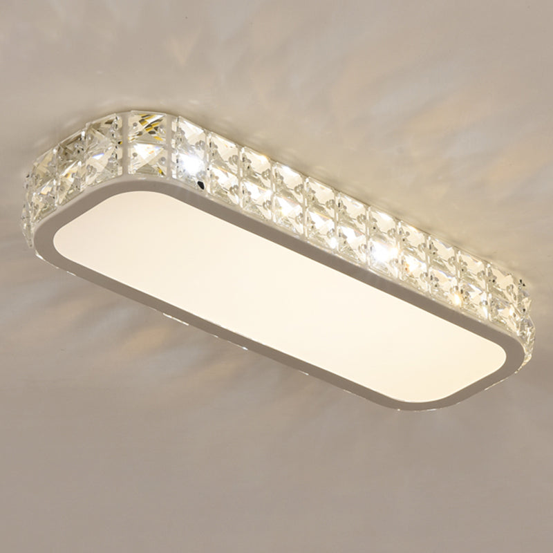 Artistic Led Crystal Flush Ceiling Light Fixture - Rounded Rectangle Corridor White / Small Third