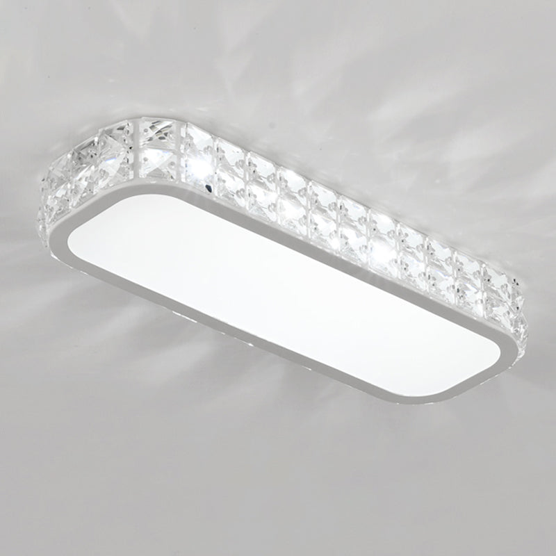 Artistic Led Crystal Flush Ceiling Light Fixture - Rounded Rectangle Corridor White / Small