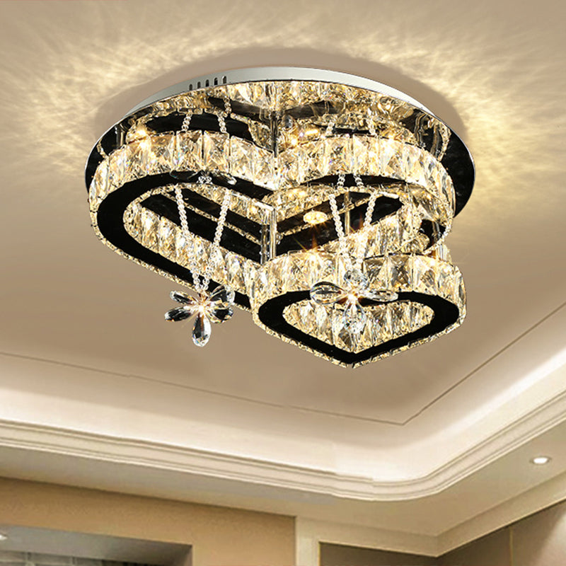 Modern K9 Crystal Heart Led Ceiling Light - Stainless-Steel Semi Flush Mount
