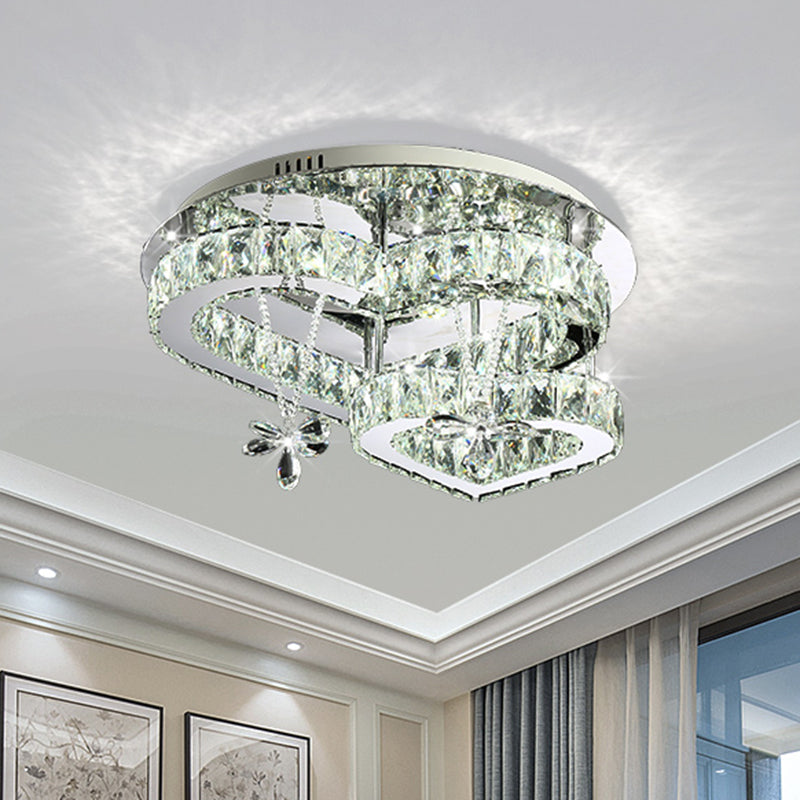Modern K9 Crystal Heart Led Ceiling Light - Stainless-Steel Semi Flush Mount