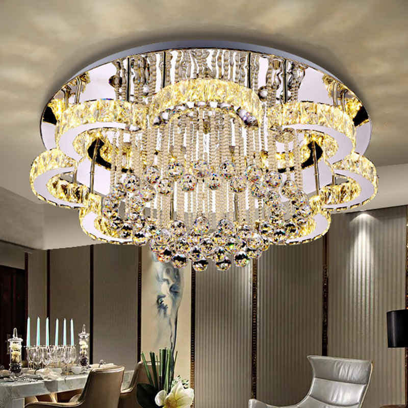 Geometric Crystal Flush Mount Light: Artistic Led Semi Ceiling Fixture With Stainless-Steel Accents