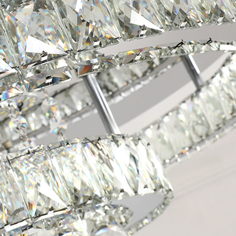 Sleek Stainless-Steel Led Crystal Flush Mount Ceiling Light