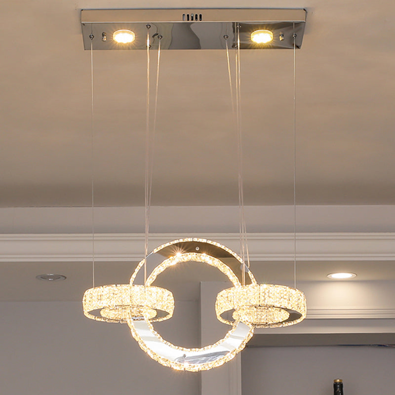 Simplicity Geometric Ring LED Ceiling Chandelier in Stainless-Steel with Crystal Accents