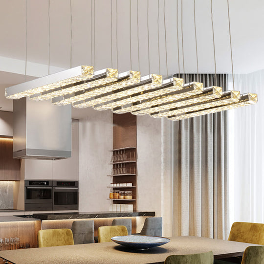 Minimalist Crystal Dining Room Chandelier Pendant Light - Stainless-Steel LED Hanging Fixture