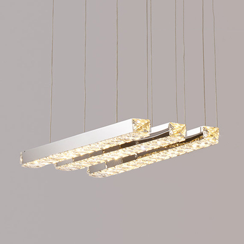 Minimalist Crystal Dining Room Chandelier Pendant Light - Stainless-Steel LED Hanging Fixture