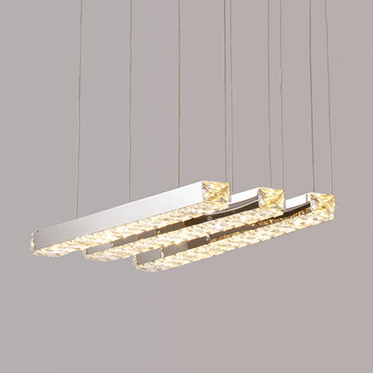 Minimalist Crystal Dining Room Led Pendant Light - Rectangular Chandelier In Stainless-Steel 3 /