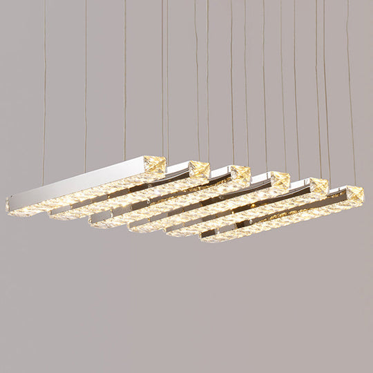 Minimalist Crystal Dining Room Led Pendant Light - Rectangular Chandelier In Stainless-Steel 6 /