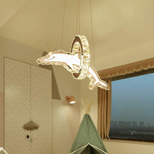 Stainless Steel Led Pendant Light: Crystal Dolphin And Ring Chandelier For Nursery Stainless-Steel /