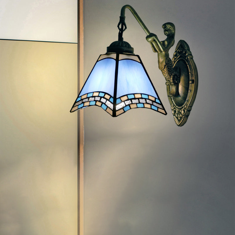 Mediterranean Stained Glass Vanity Lighting: Wall-Mounted For Bathroom 1 / Blue