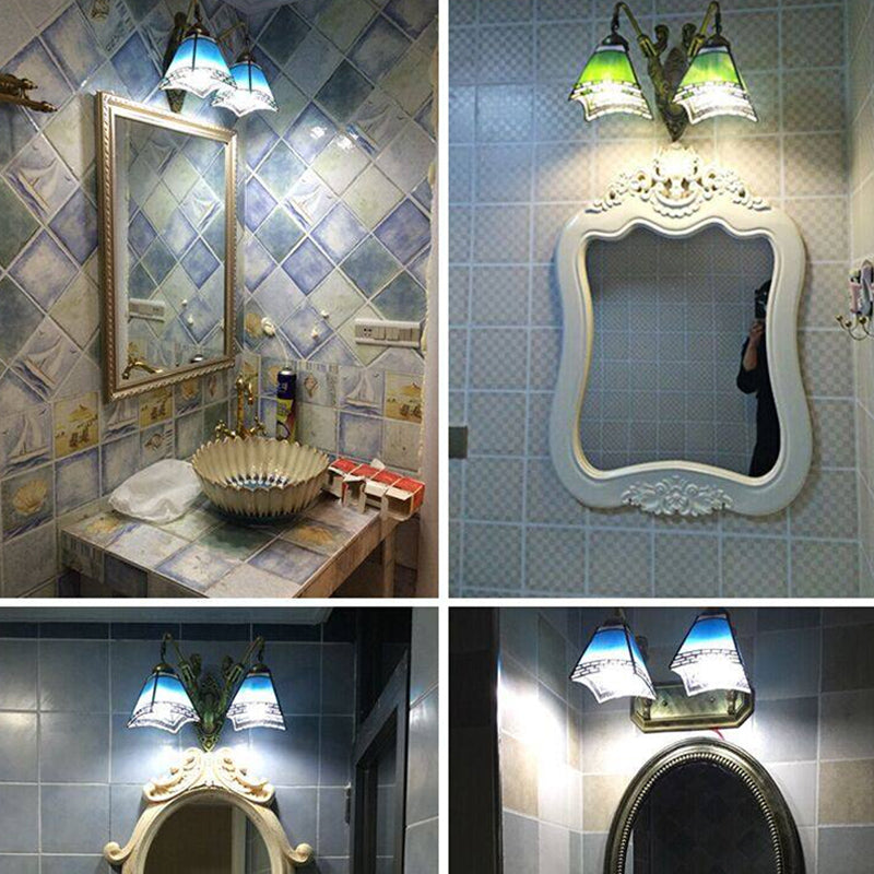Mediterranean Stained Glass Vanity Lighting: Wall-Mounted For Bathroom