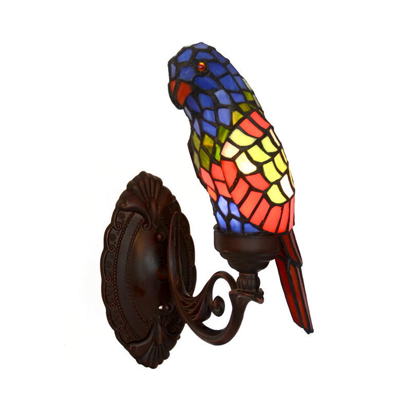Classic Parrot Stained Glass Wall Light - Single-Bulb Fixture For Living Room Red