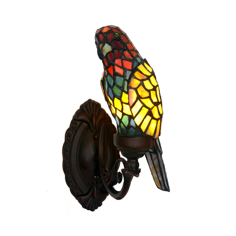 Classic Parrot Stained Glass Wall Light - Single-Bulb Fixture For Living Room Green