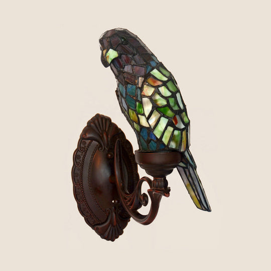 Classic Parrot Stained Glass Wall Light - Single-Bulb Fixture For Living Room