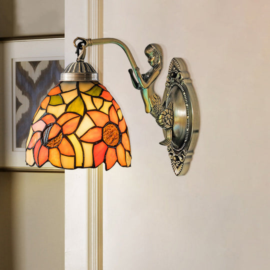 Vintage Wall Light With Stained Glass And Mermaid Detailing 1 / Orange