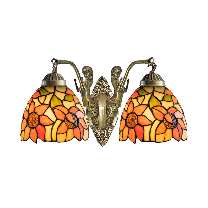 Vintage Wall Light With Stained Glass And Mermaid Detailing 2 / Orange