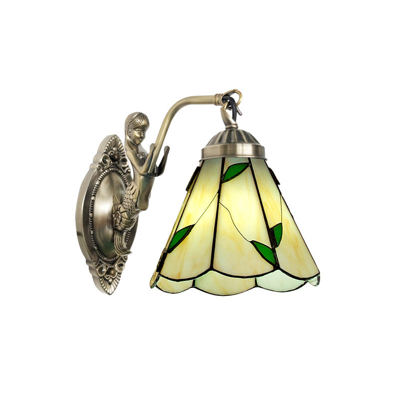 Vintage Wall Light With Stained Glass And Mermaid Detailing 1 / Beige