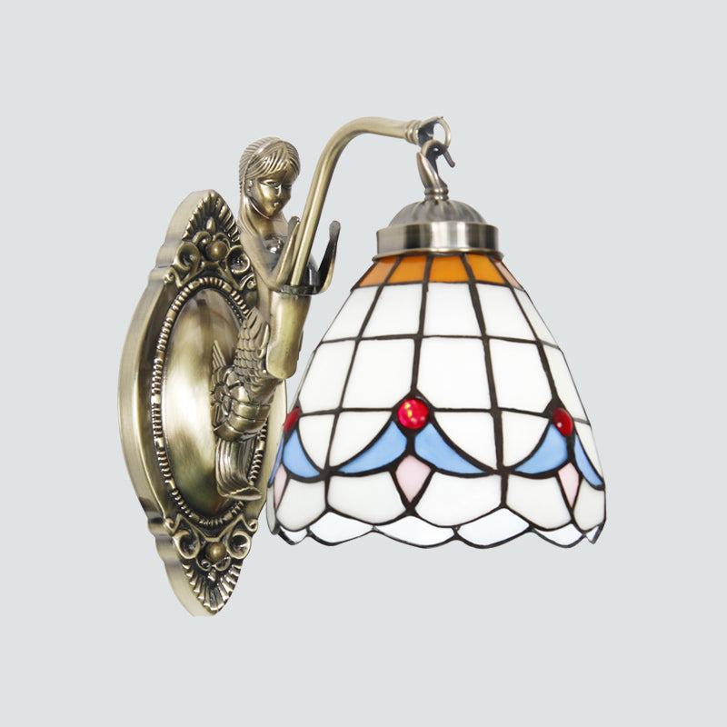 Vintage Wall Light With Stained Glass And Mermaid Detailing