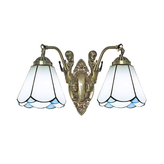 Vintage Wall Light With Stained Glass And Mermaid Detailing 2 / White