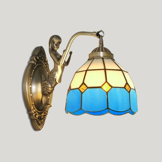 Vintage Wall Light With Stained Glass And Mermaid Detailing 1 / Sky Blue