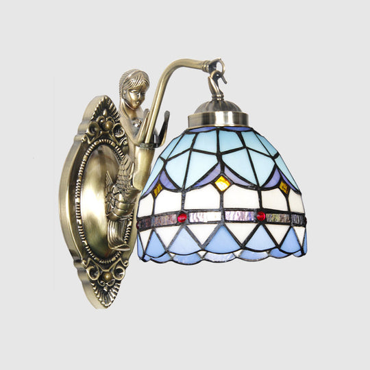 Vintage Wall Light With Stained Glass And Mermaid Detailing 1 / Blue