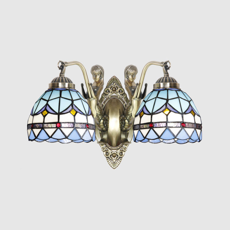 Vintage Wall Light With Stained Glass And Mermaid Detailing 2 / Blue