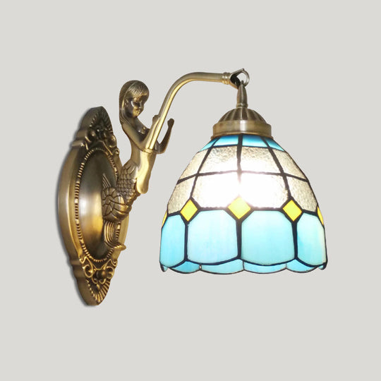 Vintage Wall Light With Stained Glass And Mermaid Detailing 1 / Clear