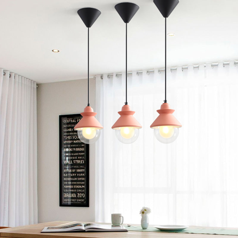 Black/Pink Macaron Style Pendant Ceiling Light With Double Glass Shade