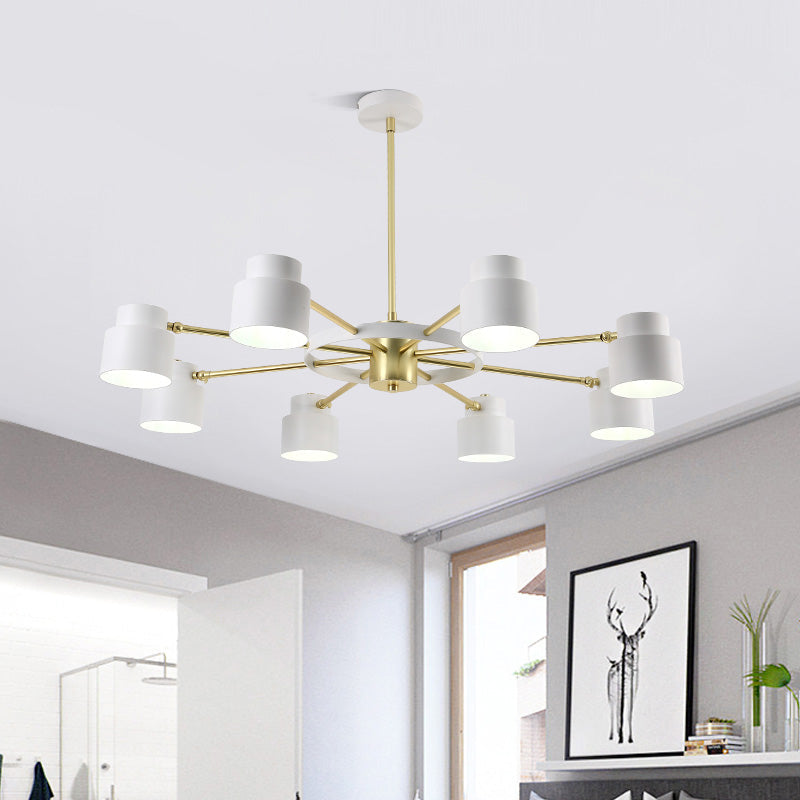 Modern Radial Pendant Chandelier - 6/8 Lights Metal Hanging Light For Bedroom Black/White 8 / White