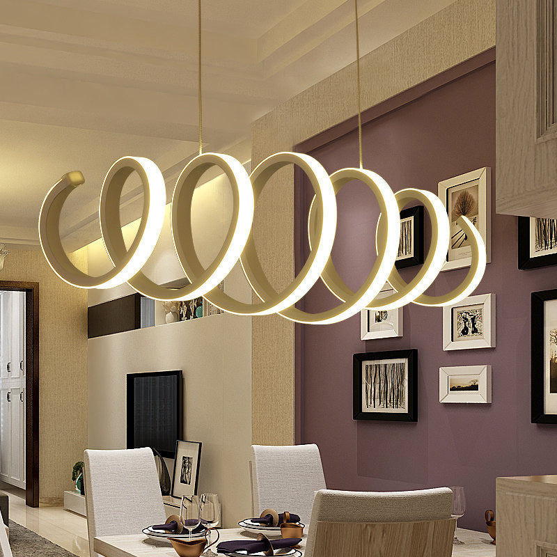 Sleek Spiral Led Pendant Light: Minimalistic Metal White Hanging Lamp - Warm/White Light / Warm