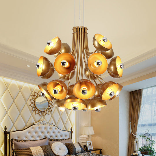 Retro Dome Chandelier Pendant Light - 24-Light Metal Ceiling Hanging Fixture In White/Gold