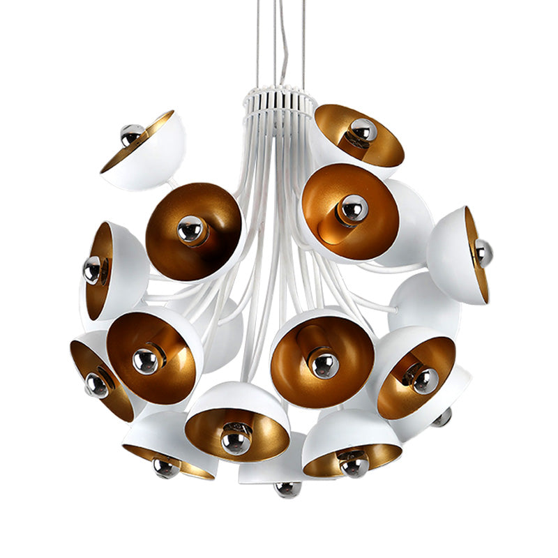 Retro Dome Chandelier Pendant Light - 24-Light Metal Ceiling Hanging Fixture In White/Gold
