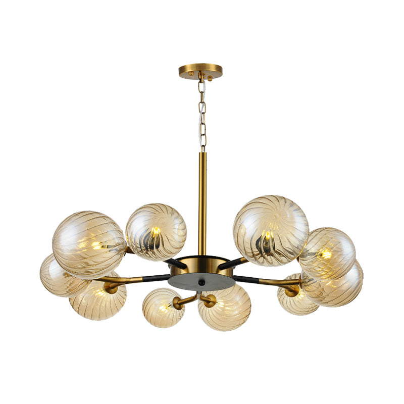 Retro Global Chandelier Pendant Light - Amber Glass 10 Lights Ideal For Living Room
