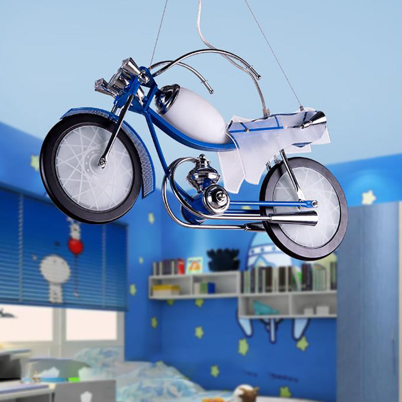 Childrens Bicycle Chandelier - Blue/White 2/3-Light Pendant Lamp For Dining Room Metallic & Acrylic